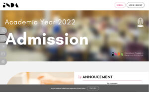 หน้าเว็บไซต์ INDA ปี 2022 พร้อมข้อความ "Academic Year 2022 Admission