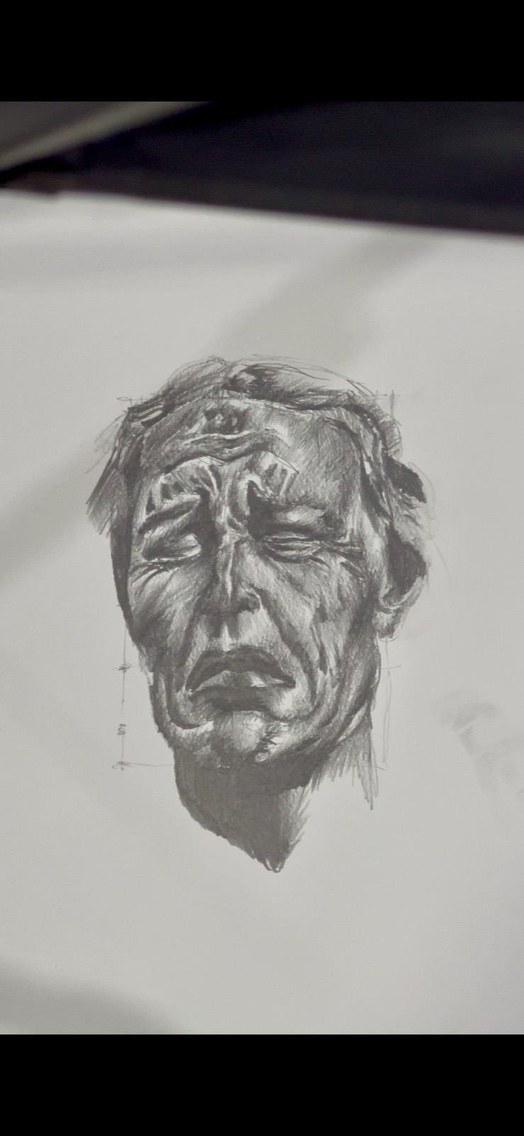 ตัวอย่างงาน Drawing ใบหน้ารูปปั้นที่มี Expression และริ้วรอยในข้อสอบ CU-TAD